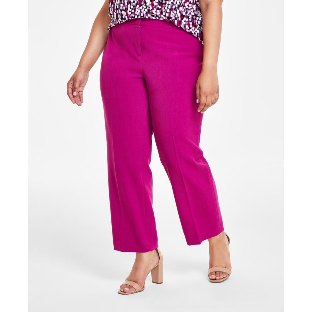 Kasper Mid Rise Straight-Leg Fly-Front Pants Cerise Red Plus Size 22W MSRP $89